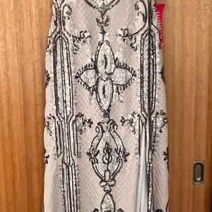 Elegant Silver and Black Embellished Maxi Dress
